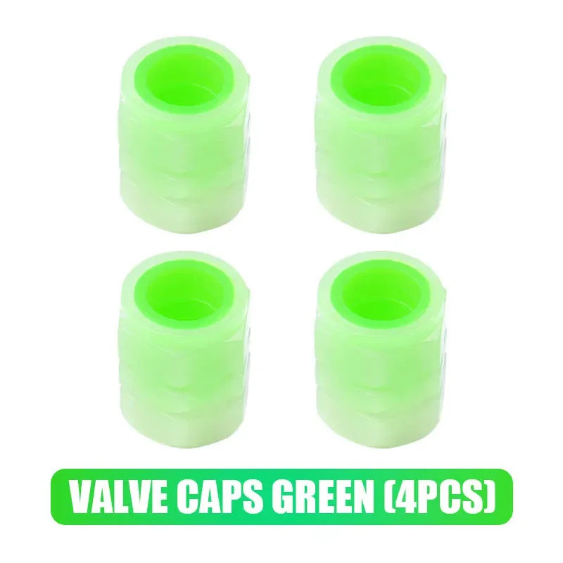 Luminous Car Tire Valve Cap Fluorescent Night Glowing Tire Decor Motorcycle Electric Bicycle Hub Valve Caps Car Accessories