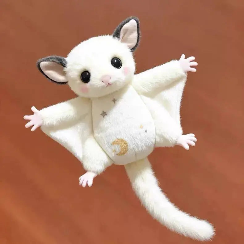 Cute White Sugar Glider Plush Keychain Stuffed Animal Pendant With Moon Star Pattern Bag Backpack Hanging Gift For Girlfriends