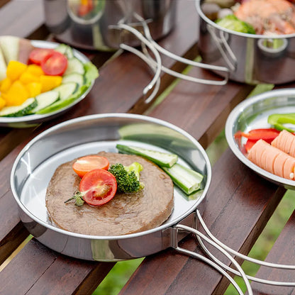 8pcs Stainless Steel Camping Cookware Mess Kit with Cooking Pot Pan Set Plates Cups for Outdoor Hiking Backpacking