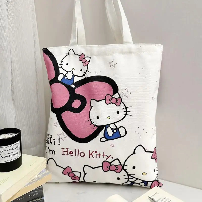 Large capacity Japanese cartoon Sanrio handbag Hello Kitty canvas bag casual commuting bag fashionable shoulder bag for girls