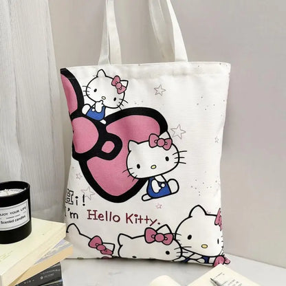 Large capacity Japanese cartoon Sanrio handbag Hello Kitty canvas bag casual commuting bag fashionable shoulder bag for girls