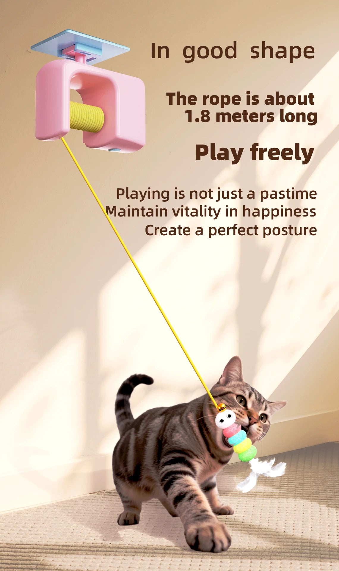 Cats Toys Pet Stress Relief Rechargeable Interactive Hanging Door Automatic Electric Flying Bird Cat Toy for Hunt Elastic Rope