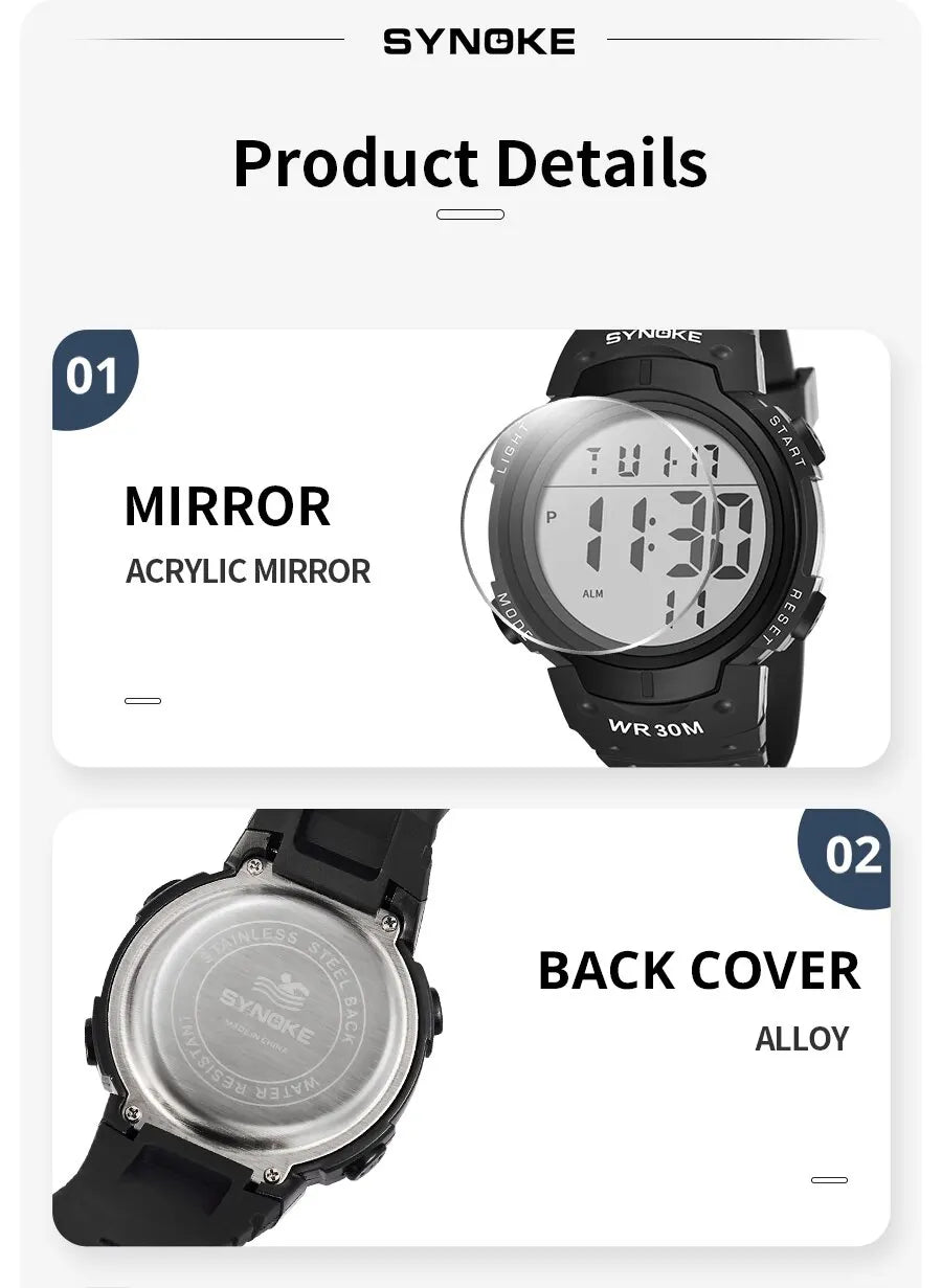 SYNOKE Outdoor Sport Watch 30M Waterproof Digital Men Fashion MultiFunction Waterproof Digital Watch Men