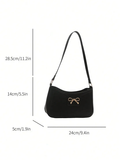 New Autumn Winter Women Shoulder Bag Korean Fashion Crossbody Bag for Commuting Under Arm Bag with Bow Decoration