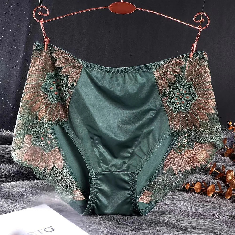 New Women Lace Flowers Panties Sexy Hollow Temptation Silk Breathable Underwear Tummy Mid Waist Butt Lift Briefs Intimate Panty