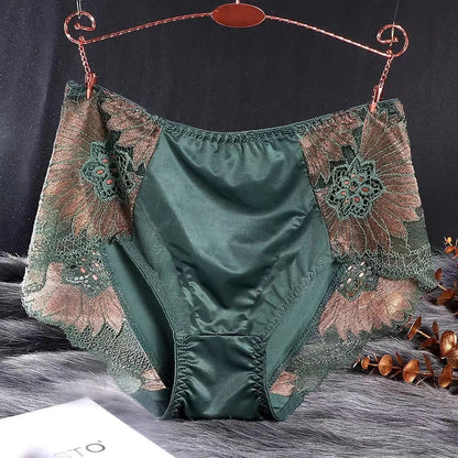 New Women Lace Flowers Panties Sexy Hollow Temptation Silk Breathable Underwear Tummy Mid Waist Butt Lift Briefs Intimate Panty