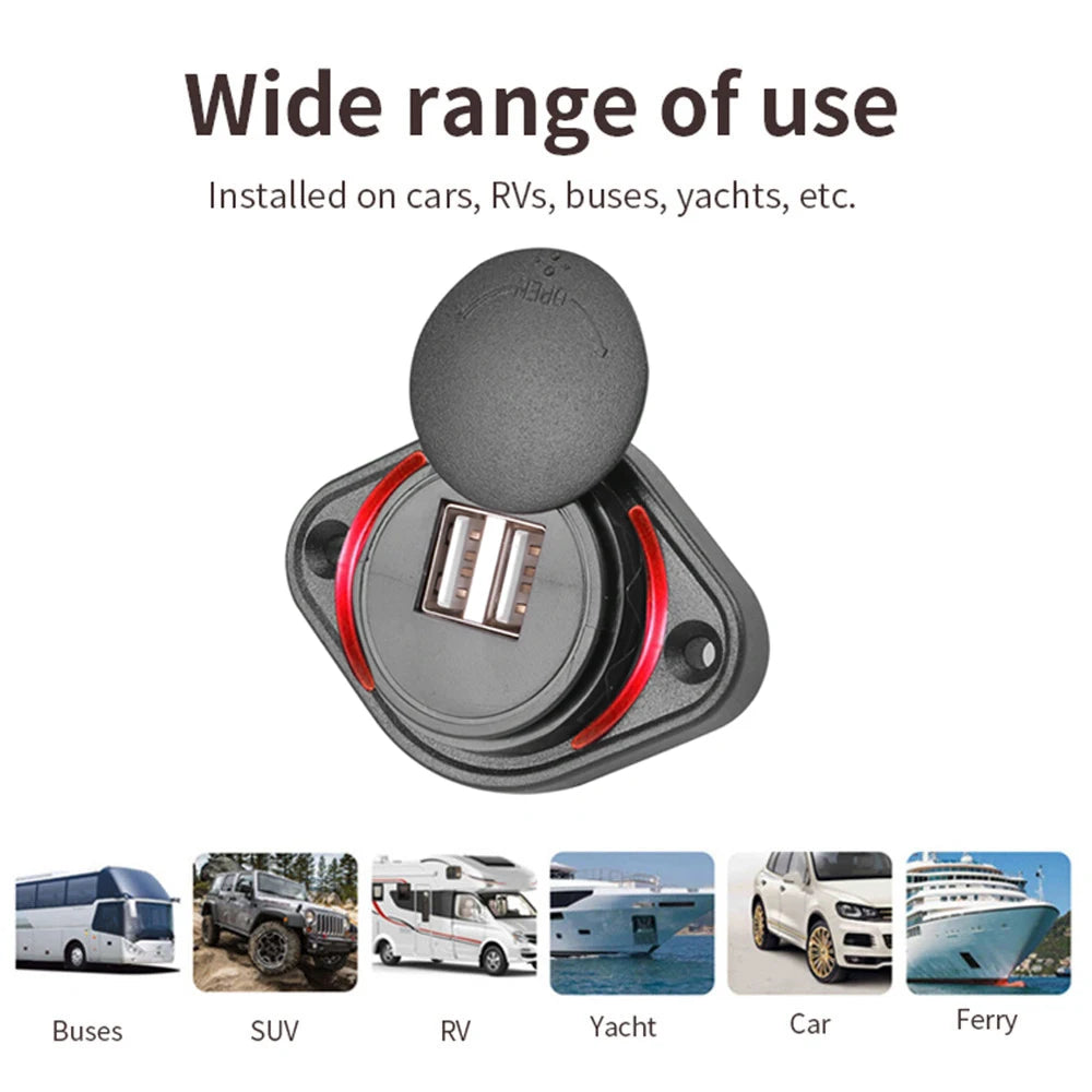 Dual USB Charger 12-24V 3.1A Car Charger Power Socket Adapter Phone Charging for Motorbike Car Boat ATV UTV Camper Caravans