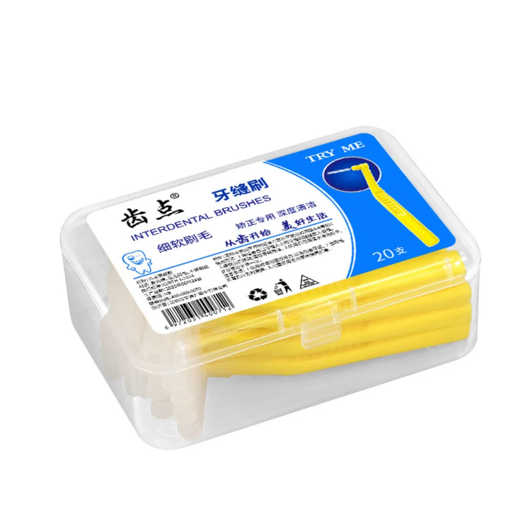 20 Pieces Boxed L-shaped Interdental Brushes for Orthodontics, Soft Bristle Interdental Cleaners, Interdental Brushes