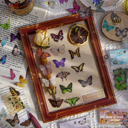 Journamm 40pcs/pack Butterfly Series Stickers Art Collage Junk Journal DIY Scrapbooking PET Waterproof Craft Aesthetics Stickers