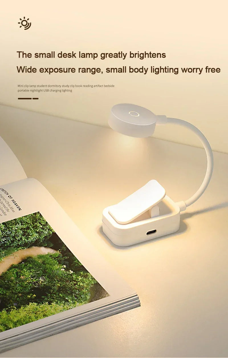 Mini Clip Book Lamp LED Table Lamp Eye Protection 3 Colors Battery Powered Night Light Portable Bedside Student Reading Lamp