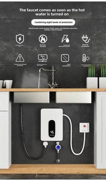 220V Instant Hot Water Heater Tankless Electric Compact for Bathroom Toilet Energy Saving On-Demand Solution