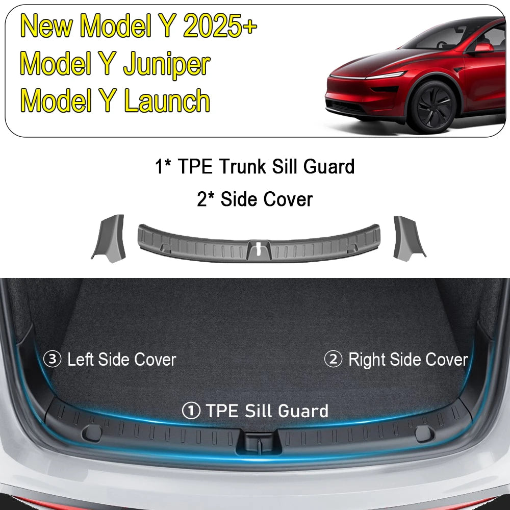 Rear Trunk Bumper Protector Guard For Tesla Model Y Juniper Launch Accessories 2025 2026 Trunk Threshold Sill Cover Mat Plate