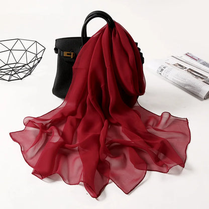 Fashion Four Seasons Women Plain Color Thin Soft Beach Thin Silky Georgette Scarf Shawls Long Wraps Beach Sunscreen Hijab
