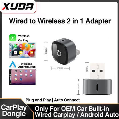 XUDA 2in1 Wireless CarPlay Adapter Android Auto AI Smart Box Car Intelligent Systems For VW Toyota Nissan Honda Ford Benz
