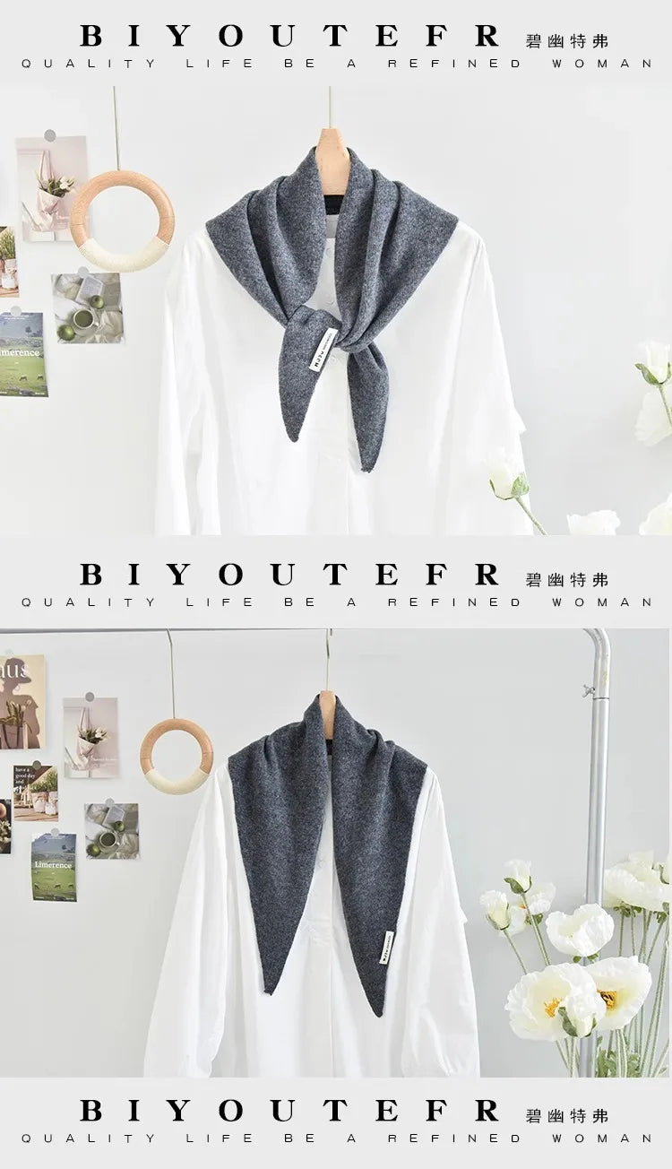 100% Australian Wool Knitted Triangle Scarf Shawl Women's Autumn  Winter Warm Neck Protection Scarf Decorative  Small Scarf