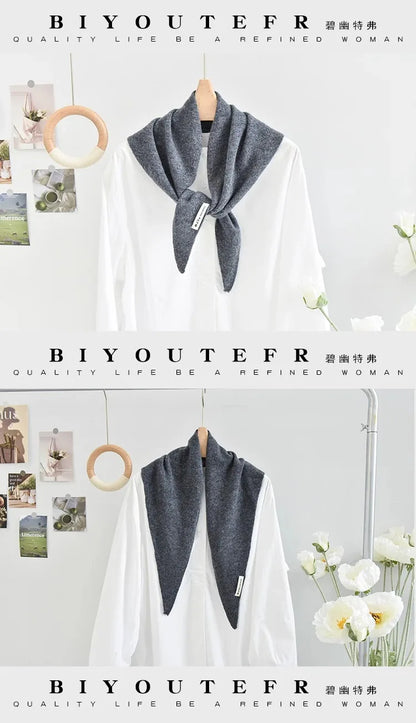 100% Australian Wool Knitted Triangle Scarf Shawl Women's Autumn  Winter Warm Neck Protection Scarf Decorative  Small Scarf