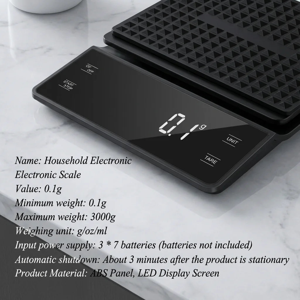 3kg/0.1g Coffee Scale with Timer Kitchen Tools Digital Multifunction Weighing Scale Pour Over Drip Espresso Scale LCD Display