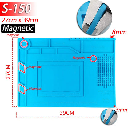 Soldering Station Mat Silicone Work Mat Heat Resistant 932°F Anti-Static Magnetic Mat for Electronic Phone Laptop Watch Repair