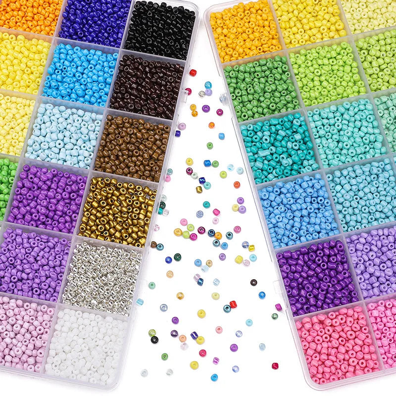 24 Grid 3mm Premium Glass Rice Beads Set 5200pcs Tiny Seed Beads Box Kit for Bracelet Necklaces Jewelry Making DIY Craft Beading