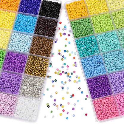 24 Grid 3mm Premium Glass Rice Beads Set 5200pcs Tiny Seed Beads Box Kit for Bracelet Necklaces Jewelry Making DIY Craft Beading
