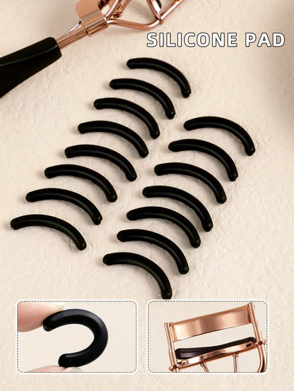 1PC Eyelash Curler and 15 Silicone Pads, Portable Stainless Steel Gold Eyelash Curler,Curling & Shaping,Not Hurting