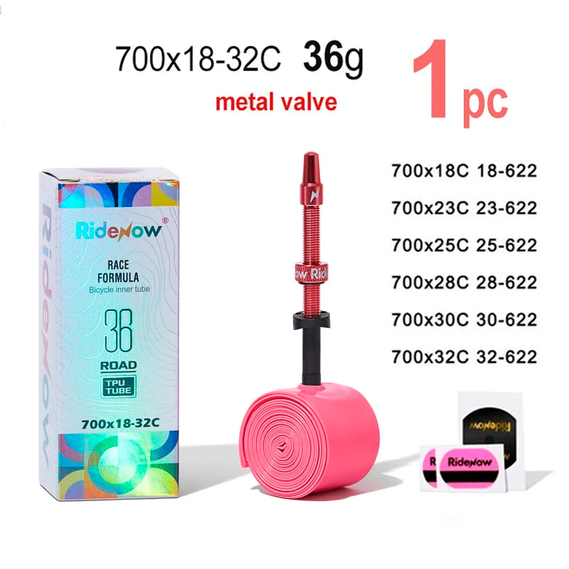 RideNow 700c Tpu Inner Tube 700Cx18-32C/32-47C Road Gravel Bike Plastic Valve & Removable Metal Valve Core External Thread Tube