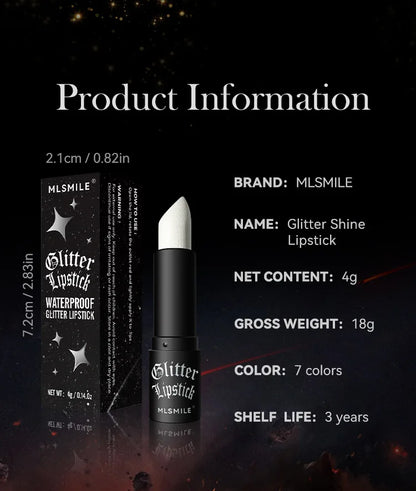 7Colors Glitter Lipstick Waterproof Long Lasting Diamond Pearlescent Metallic Lipstick Black Lipgloss Women Lips Makeup Cosmetic