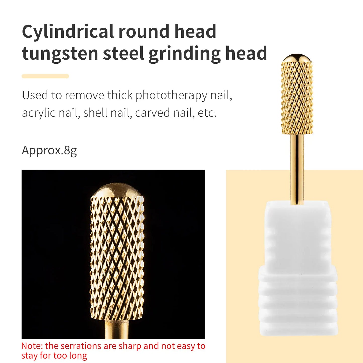 5 In 1 Tungsten Carbid Nail Drill Bits Milling Cutter For Remove Nail Polish UV Gel Tapered Safety End Cut Manicure Tools Golden