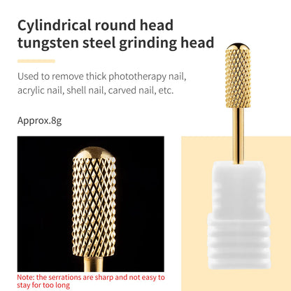 5 In 1 Tungsten Carbid Nail Drill Bits Milling Cutter For Remove Nail Polish UV Gel Tapered Safety End Cut Manicure Tools Golden