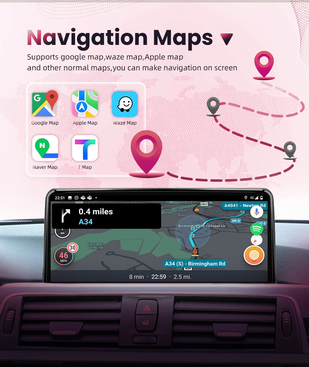 BONROAD Wireless Carplay Android auto Multimedia Player Car Radio For BMW 3 Series E90 E91 E92 E93 Touch Screen With Bluetooth