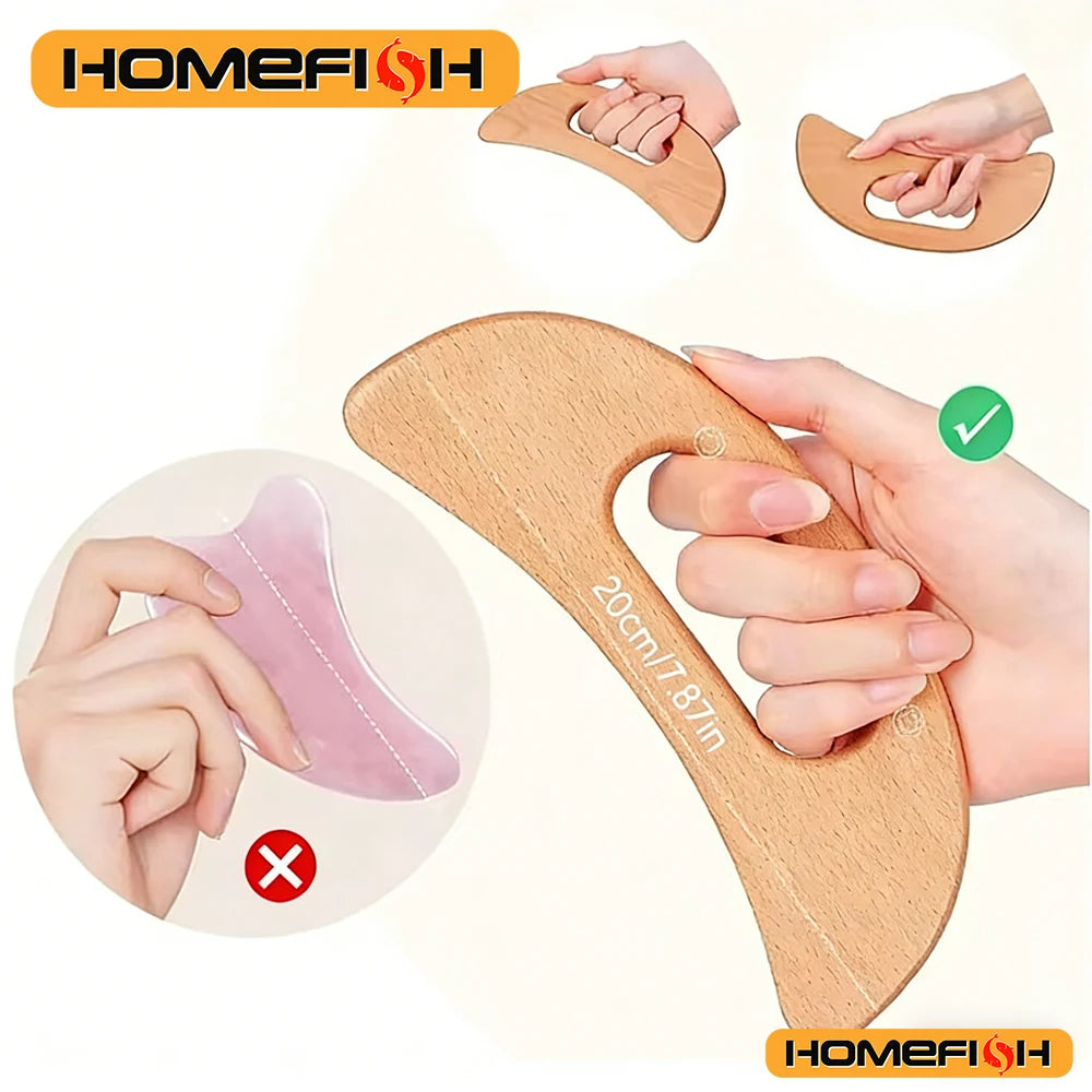 Wooden scraping therapy tools, scraping massage board, wooden half-moon-shaped scraping tools, body massage