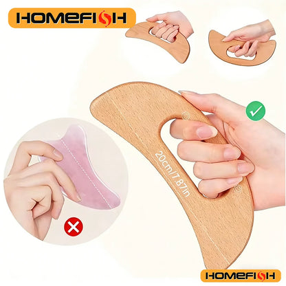 Wooden scraping therapy tools, scraping massage board, wooden half-moon-shaped scraping tools, body massage