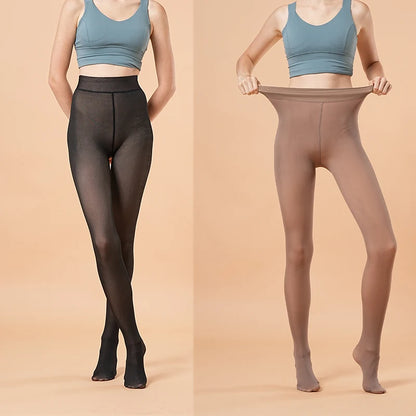 Women Thermal Leggings Winter Warm Sexy Elastic Translucent Pantyhose Female Fleece Thermal High Waist Slim Thicken Tight Pants