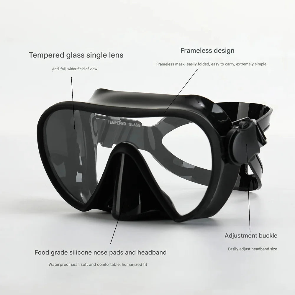 Frameless Diving Mask Wet Snorkel Set Low Internal Volume Pure Soft Silicone Swimming Training Diving Glasses Adjustable
