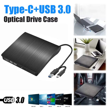 Drive Enclosure 12.7/9.5mm USB 3.0 Type C SATA External DVD CD-ROM RW Player Optical Drives Enclosure Case for Laptop PC Desktop