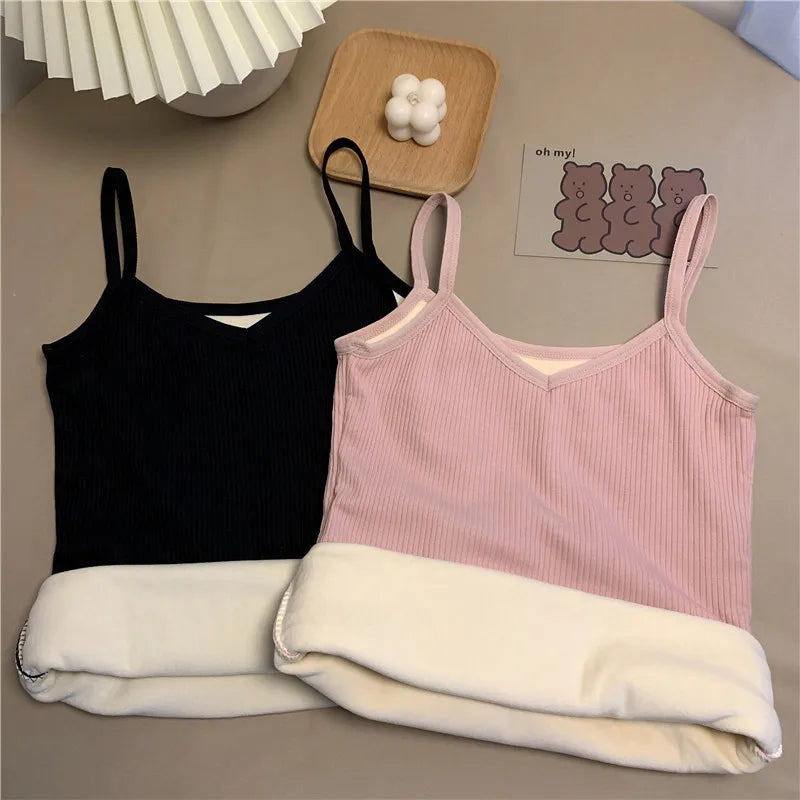 T-shirt Sleeveless Tops Women Winter Warm Underwear Solid Color Thermal Casual Nightwear Sexy Elasticity Female Thin Velvet