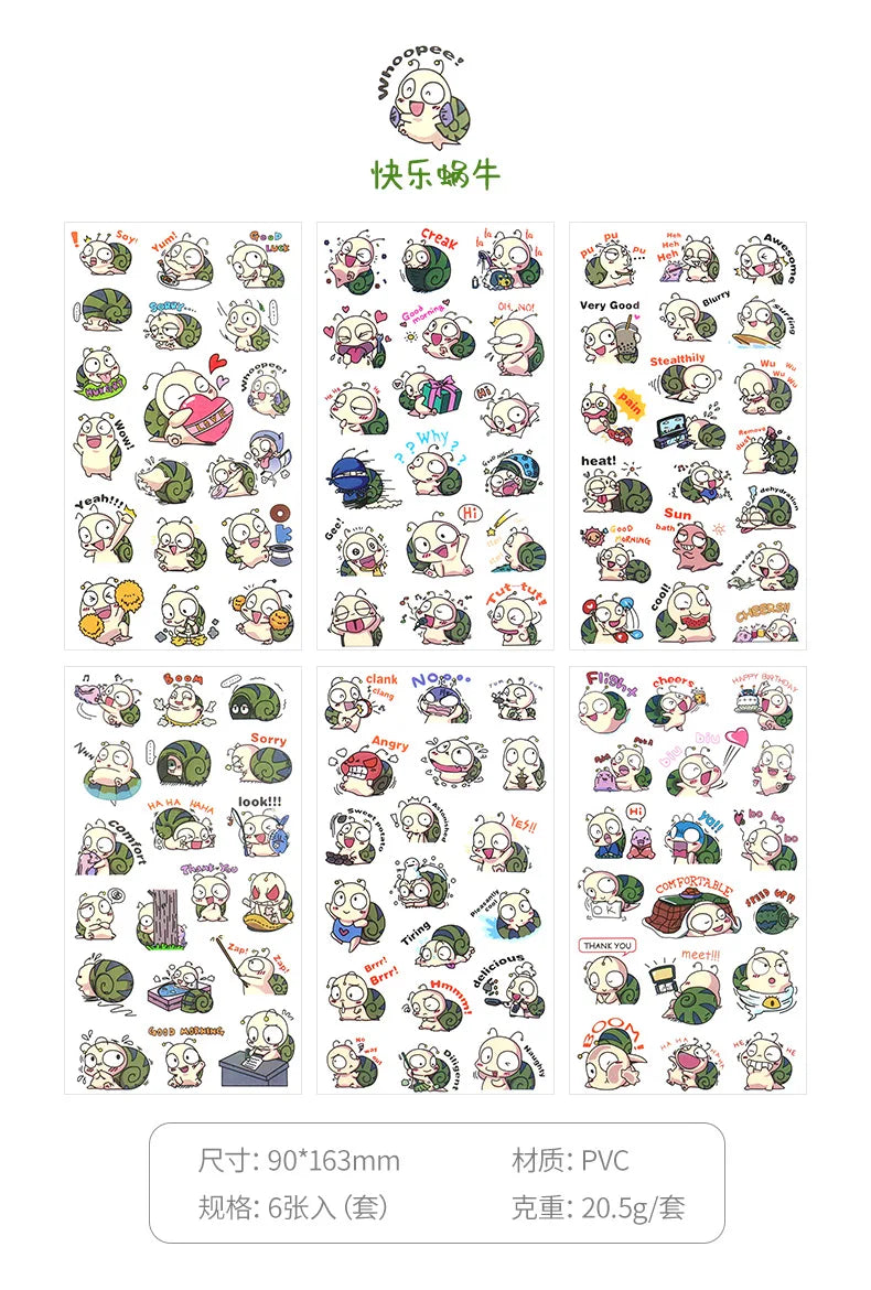6Pcs/Lot Waterproof Cartoon Transparent Pvc Stickers DIY Hand Account Diary Decorative Stickers Kawaii Phone Cup Stickers