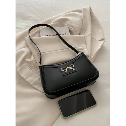 New Autumn Winter Women Shoulder Bag Korean Fashion Crossbody Bag for Commuting Under Arm Bag with Bow Decoration