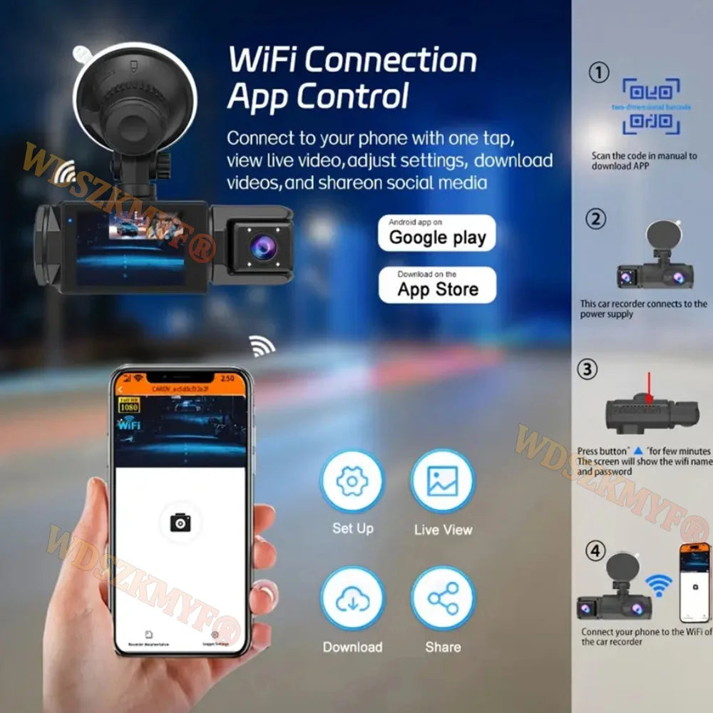 3LENS WIFI Dash Cam Car Camera 1080P Video Recorder Car DVR 2Len Front Options Rear View Camera Night Vision Car Accessories