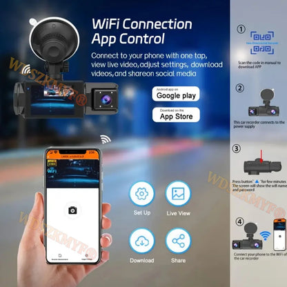 3LENS WIFI Dash Cam Car Camera 1080P Video Recorder Car DVR 2Len Front Options Rear View Camera Night Vision Car Accessories