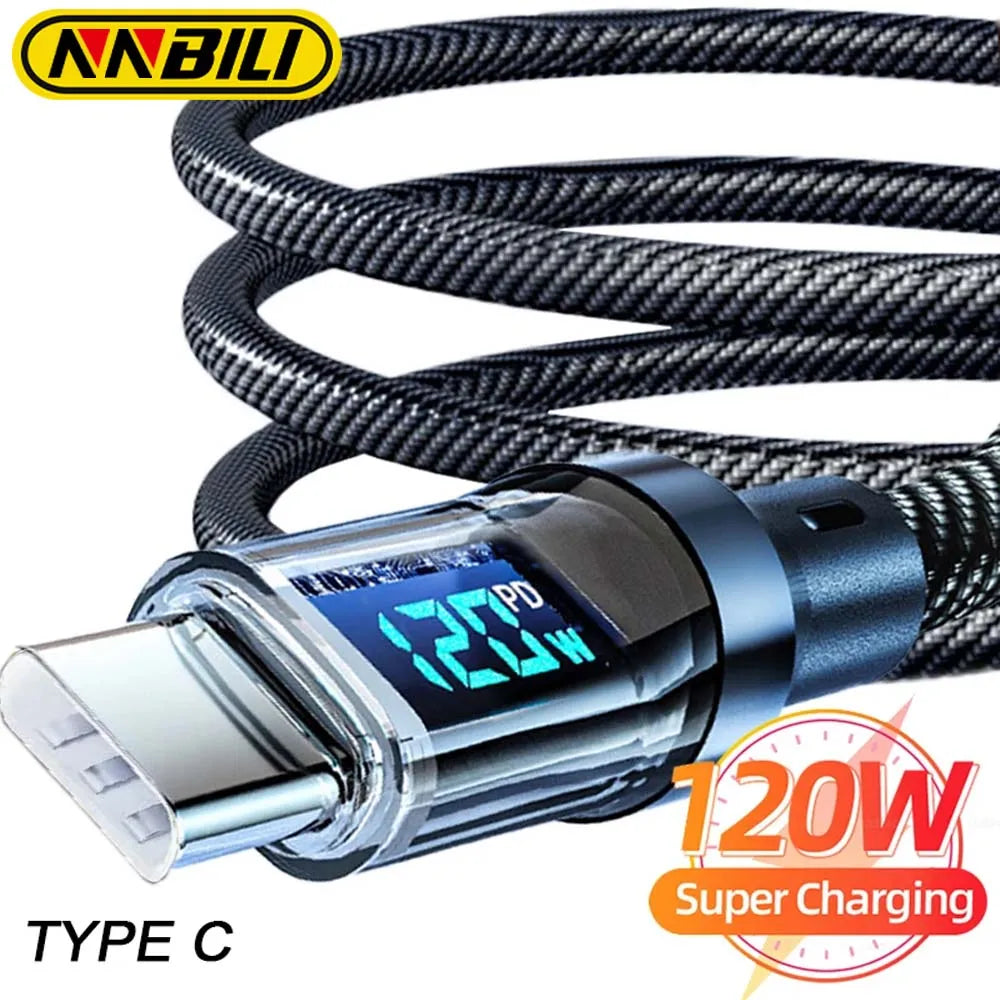 NNBILI 100W USB C 120W USB A Charging Cables with LED Display Screen, USB C=C-C，USB A=A-C, Not for Xiaomi iPhone Samsung