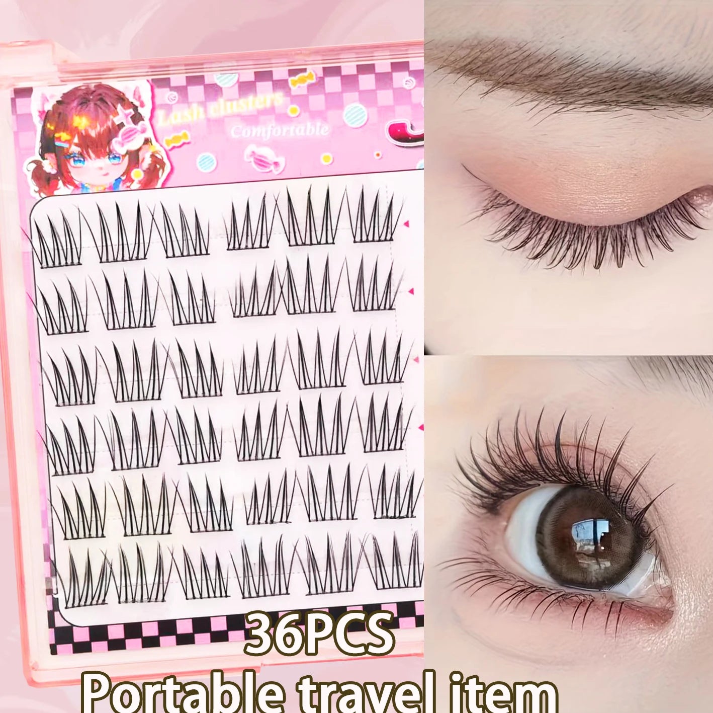[ACENo need for glue False Eyelash] 60 Cluster Comfort Lash Extension Kit Natural Manga False Eyelash Beginners