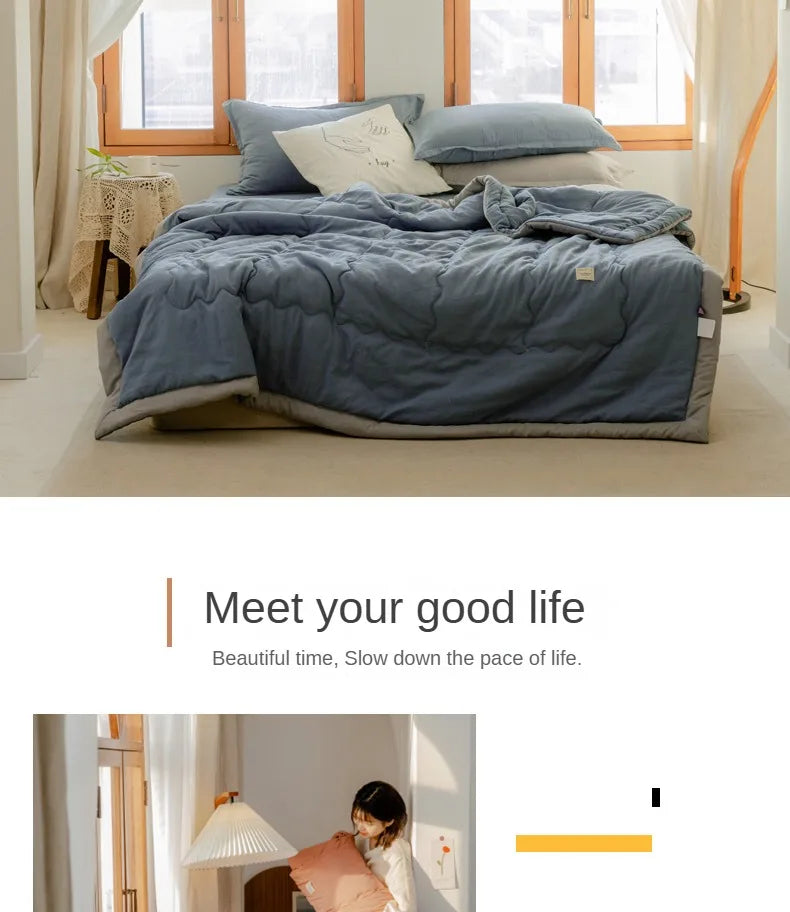 2025 new Japanese polyester cotton quilted summer quilt skin-friendly washable light luxury style solid color lightweight