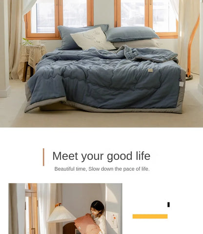 2025 new Japanese polyester cotton quilted summer quilt skin-friendly washable light luxury style solid color lightweight