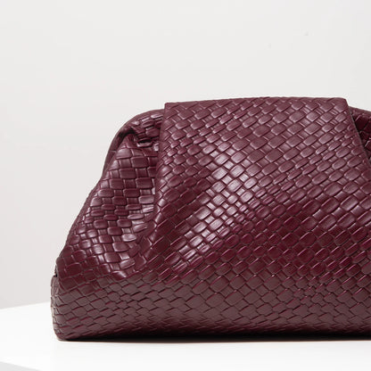 Vintage Artificial Leather Woven Pattern Clutch Bag，Burgundy Bag，Formal Dresses for Women，Large Capacity Women Purse