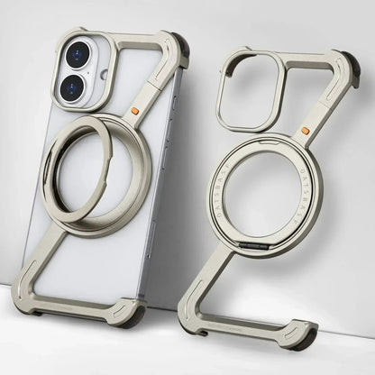 Oatsbasf Z Shape Phone Case for iPhone 16 15 14 Pro Max with Stand 360°Rotatable Magsafe Minimalist Frameless Protective Cover