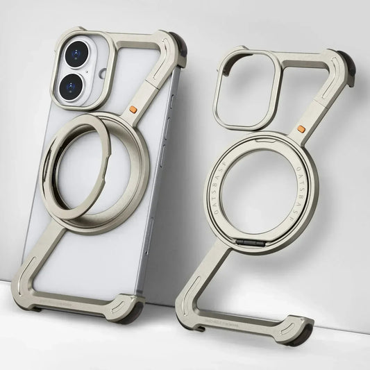 Oatsbasf Z Shape Phone Case for iPhone 16 15 14 Pro Max with Stand 360°Rotatable Magsafe Minimalist Frameless Protective Cover