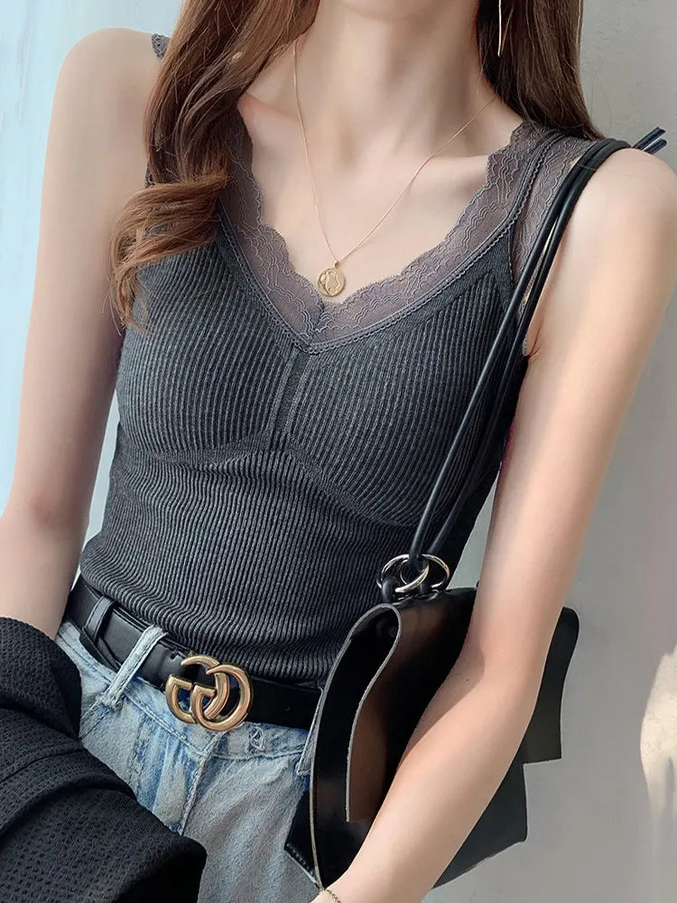 Thermo Thick Slimming Undershirt Thermal Underwear Inner Vest For Women Warm Winter Sexy Lace Sleeveless Tank Tops Padded Bra