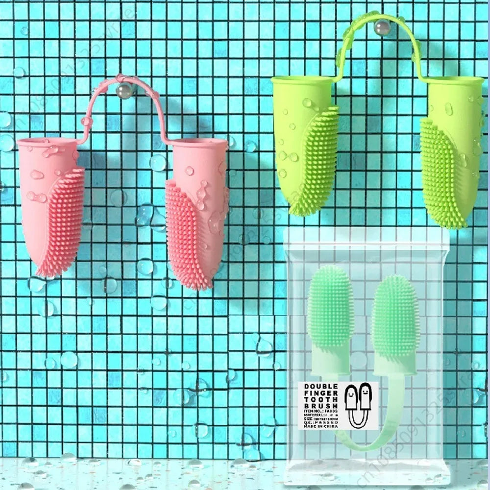 Dog Soft Double Finger Toothbrush Pet Teeth Clean Bad Breath Care TPR Tooth Brush Clean Tool Cats Toothbrush Accessories perros