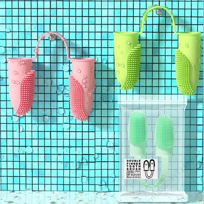 Dog Soft Double Finger Toothbrush Pet Teeth Clean Bad Breath Care TPR Tooth Brush Clean Tool Cats Toothbrush Accessories perros